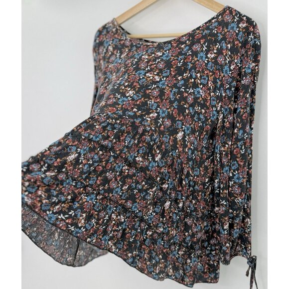 American Eagle Women’s Floral Flowy Toe Sleeve Blouse Sz M Boho Peasant Festival - Picture 4 of 10